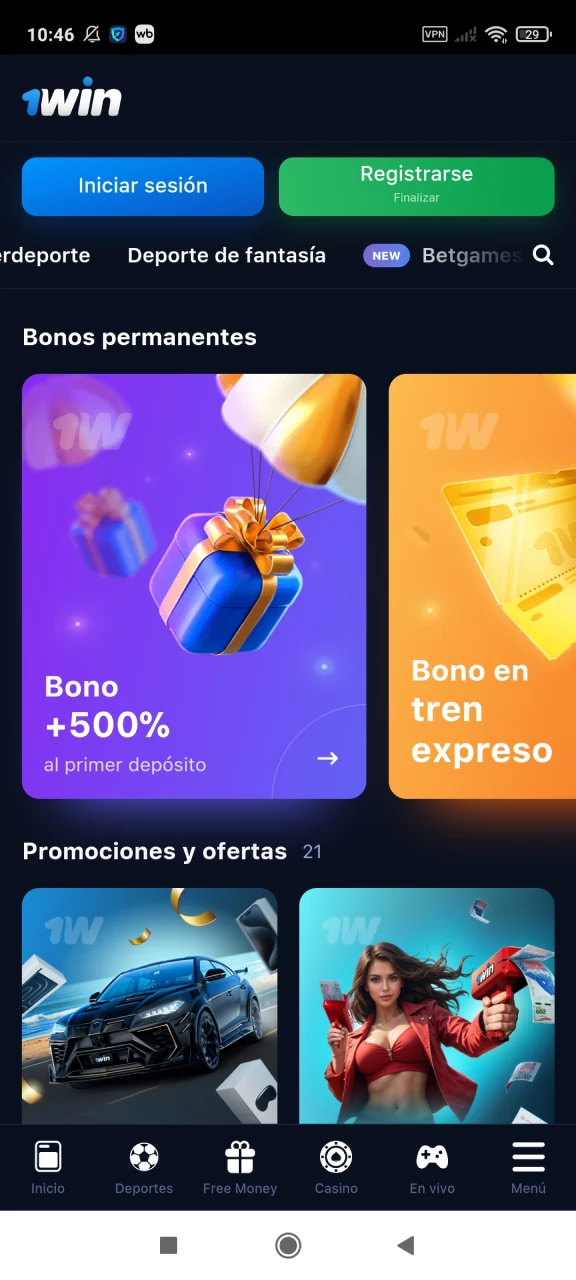 Elija un bono en 1win.