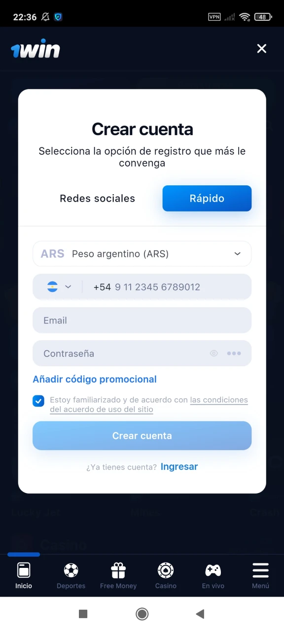Regístrese en 1win para recibir su bono.