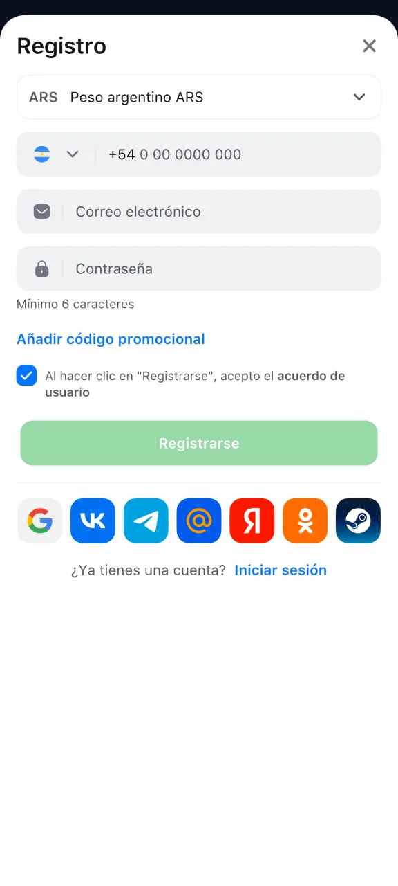 Crea tu cuenta en 1win en pocos pasos.