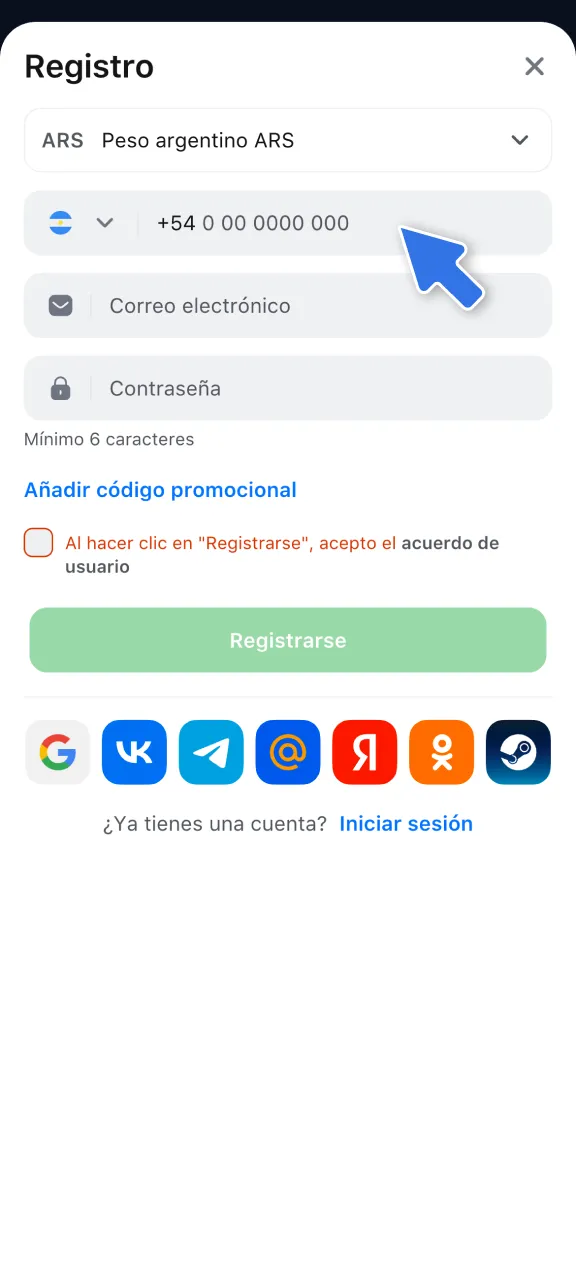 Elige cómo registrarte y juega hoy en 1win.