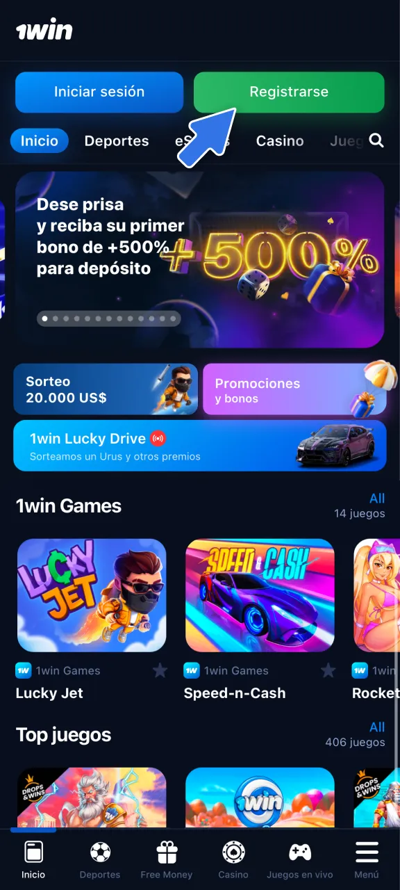 Empieza tu aventura en 1win desde la app.