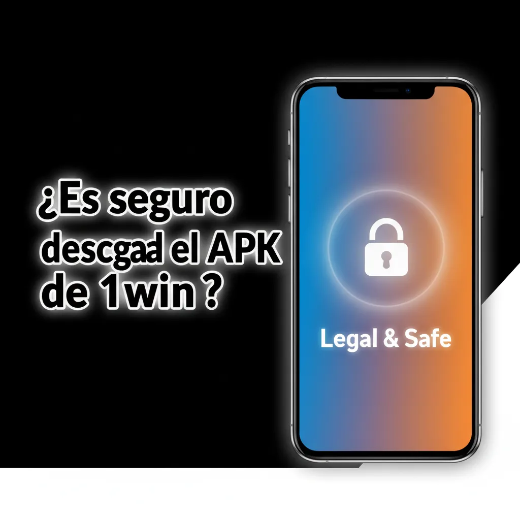Teléfono con descarga del APK de 1win, candado SSL y escudo de cifrado, destacando entorno oficial y seguro.